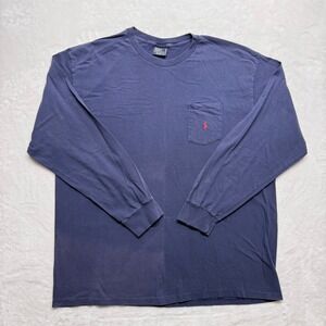 Vintage Polo Ralph Lauren Mens Long Sleeve T Shirt Blue‎ XL Cotton Made USA
